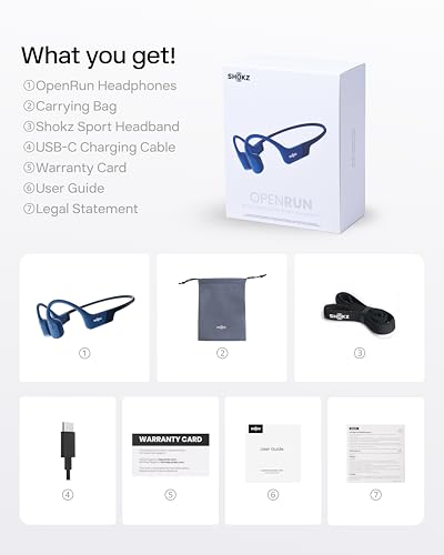 SHOKZ OpenRun Bone Conduction Headphones,Open-Ear Bluetooth Wireless Sport Headphones for Running & Workout,Sweat Resistant, Long 8H Playtime,Mic,Hair Band-Standard-Black