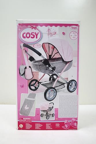 Bayer: 4-in-1 Toy Baby Doll Pram Stroller Cosy Set - Dolls Up to 18" (Pink/Grey) | Baby Dolls | Pretend | Dress up | Accessory