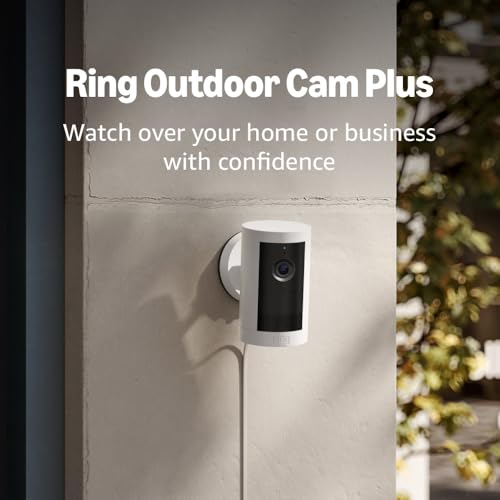 Introducing Ring Outdoor Cam Plus, Battery — Wide-Angle 2K Video with Ring Vision, Low-Light Sight for full-color night vision, Mount-Anywhere Versatility, White