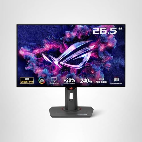 ASUS ROG Strix 27” 1440P OLED Gaming Monitor (XG27AQDMG) - QHD, Glossy OLED, 240Hz, 0.03ms, Custom Heatsink, Anti-flicker,Uniform Brightness, G-SYNC Compatible, 99% DCI-P3, DisplayWidget, 3yr warranty
