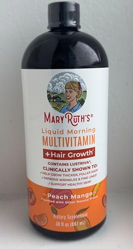 MaryRuth's Liquid Multivitamin + Hair Growth | Biotin 10000mcg | Lustriva Hair Growth Supplement | Clinically Tested in Women for Thicker Hair & Facial Wrinkle | Skin Care | Ages 18+ | 15.22 Fl Oz