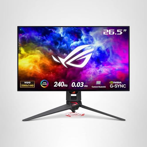 ASUS ROG Strix 27” 1440P OLED Gaming Monitor (XG27AQDMG) - QHD, Glossy OLED, 240Hz, 0.03ms, Custom Heatsink, Anti-flicker,Uniform Brightness, G-SYNC Compatible, 99% DCI-P3, DisplayWidget, 3yr warranty