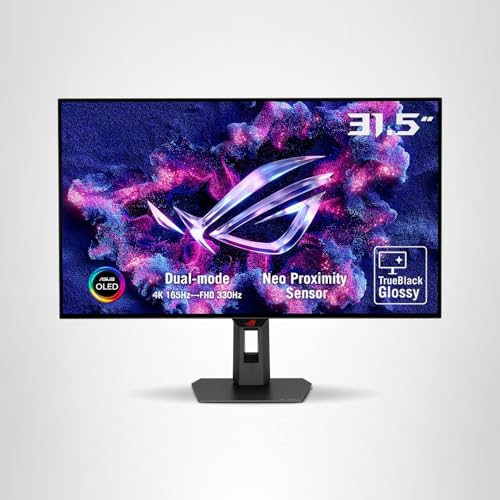 ASUS ROG Strix 32” 4K OLED Gaming Monitor (XG32UCWG) - TrueBlack Glossy OLED, Dual Mode (4K@165Hz, FHD@330Hz), 0.03ms, G-SYNC Compatible, Neo Proximity Sensor, USB-C, HDMI 2.1, 3 yr Warranty