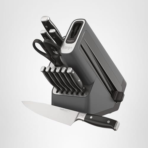 Ninja Knife Set, Knife Sharpener, Knife Block Set, Stainless Steel Knives, 14 Piece Set, Steak Knives, Chef Knives and More, Foodi NeverDull, Black, K32014