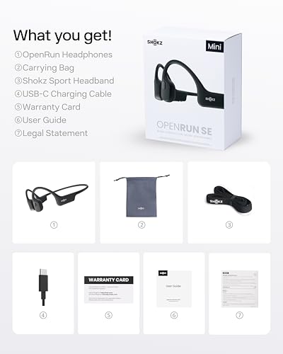 SHOKZ OpenRun Bone Conduction Headphones,Open-Ear Bluetooth Wireless Sport Headphones for Running & Workout,Sweat Resistant, Long 8H Playtime,Mic,Hair Band-Standard-Black