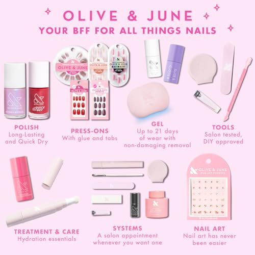 Olive & June Instant Mani Press On Nails (Glue) | 42 Fake Nails, 21 Sizes | Non-Toxic, Long-Lasting | Recycled Materials | Realistic Look