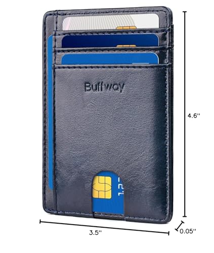 Buffway Slim Minimalist Front Pocket RFID Blocking Leather Wallets for Men and Women - Alaska Black