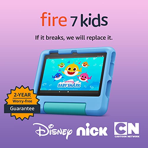 Amazon Fire 7 Kids tablet (newest model) ages 3-7. Top-selling 7" kids tablet on Amazon. Includes 6 months of ad-free and exclusive content, easy parental controls, 10-hr battery, 16 GB, Purple
