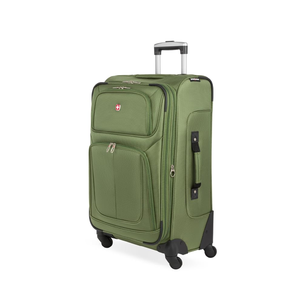 SwissGear Sion Softside Expandable Luggage – Medium Checked Suitcase with 360 Degree Wheels & Retractable Handle – 25 Inch, Perfect for 1-7 Night Trips – Blue