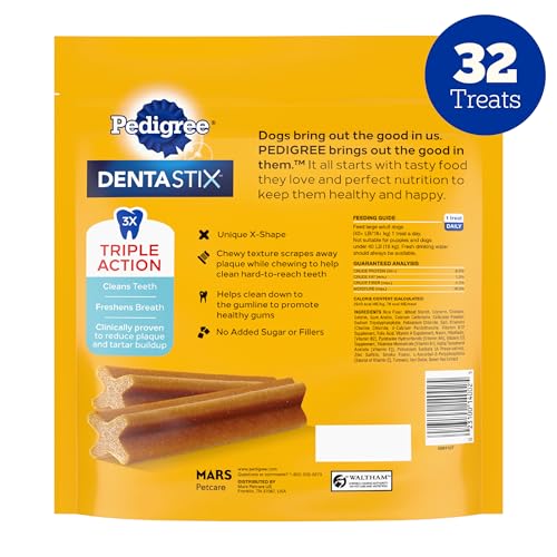 Pedigree Dentastix Large Breed Dog Treats, Fresh Flavor, 1.87 lb. Bag (36 Treats)