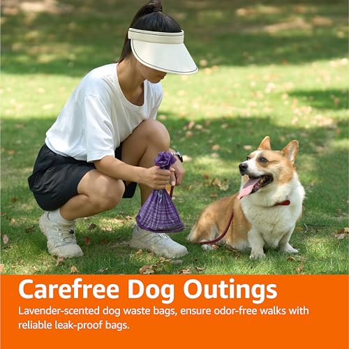 Amazon Basics Dog Poop Bags with Dispenser, 540 Count, Enhanced for Guaranteed Leakproof, Lavender Scented, Includes Leash Clip