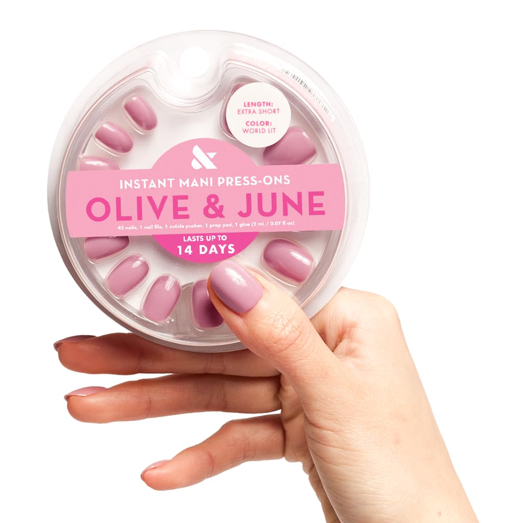 Olive & June Instant Mani Press On Nails (Glue) | 42 Fake Nails, 21 Sizes | Non-Toxic, Long-Lasting | Recycled Materials | Realistic Look
