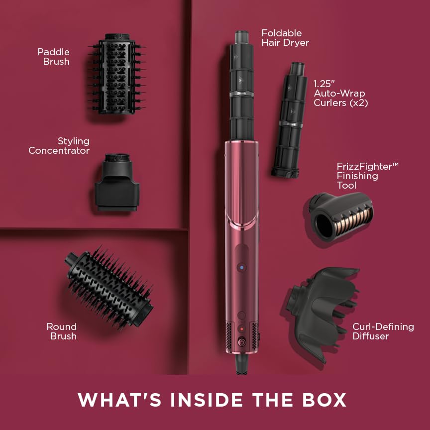 Shark FlexStyle Air Styling & Drying System, Powerful Hair Dryer Brush & Multi-Styler with Auto-Wrap Curlers, Diffuser, Paddle Brush, Round Brush, Concentrator Attachment, Black Cherry, HD457CR