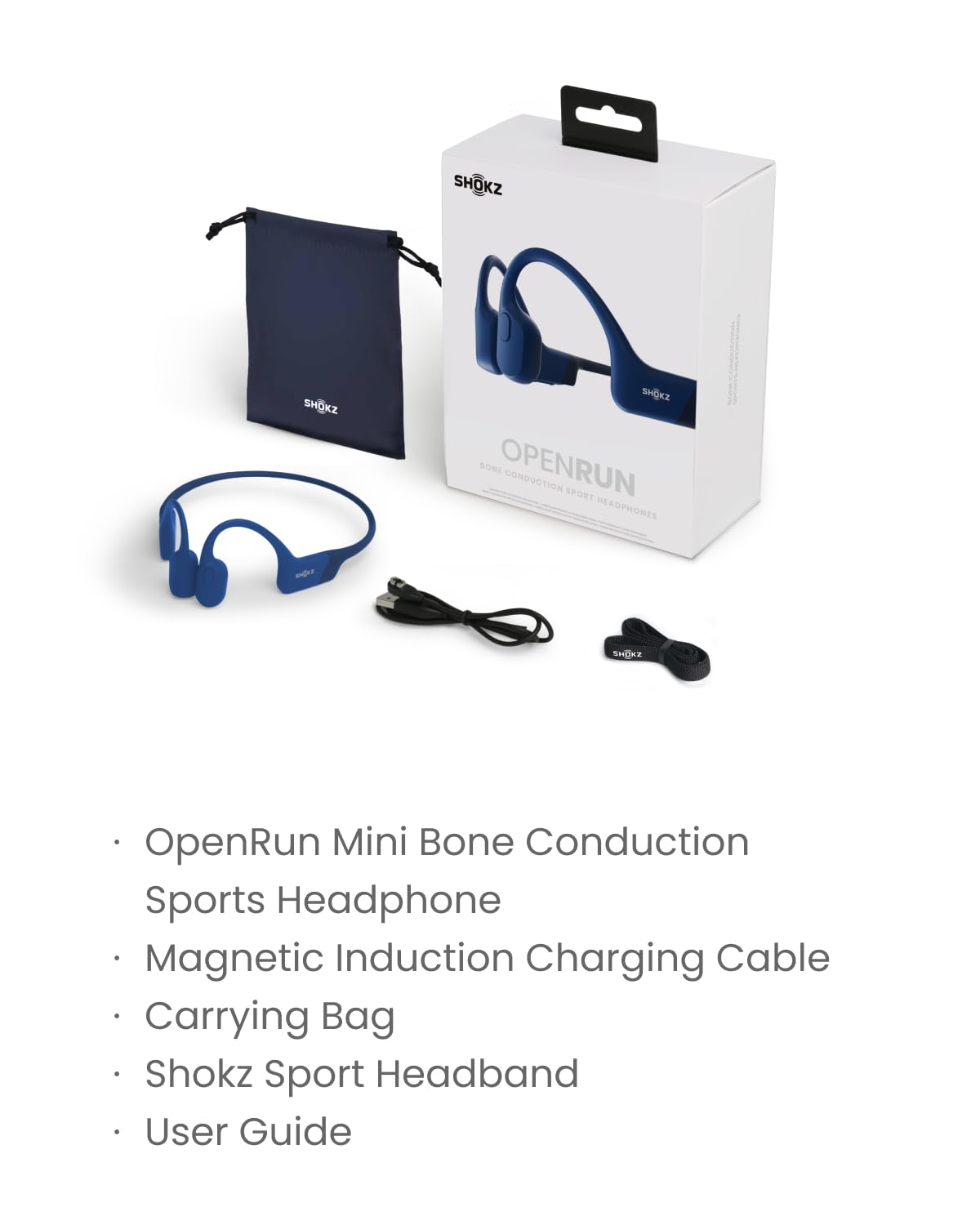 SHOKZ OpenRun Bone Conduction Headphones,Open-Ear Bluetooth Wireless Sport Headphones for Running & Workout,Sweat Resistant, Long 8H Playtime,Mic,Hair Band-Standard-Black