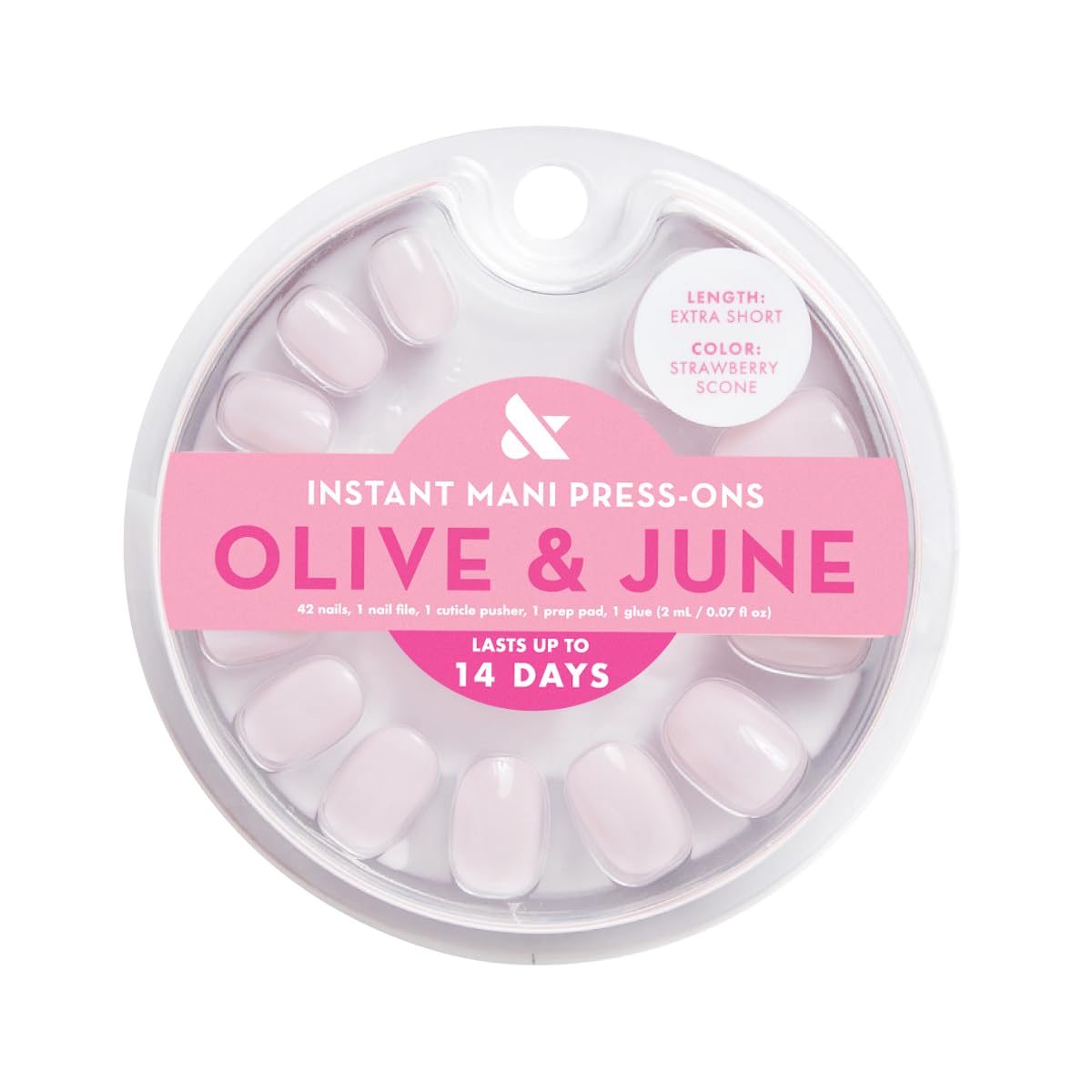Olive & June Instant Mani Press On Nails (Glue) | 42 Fake Nails, 21 Sizes | Non-Toxic, Long-Lasting | Recycled Materials | Realistic Look