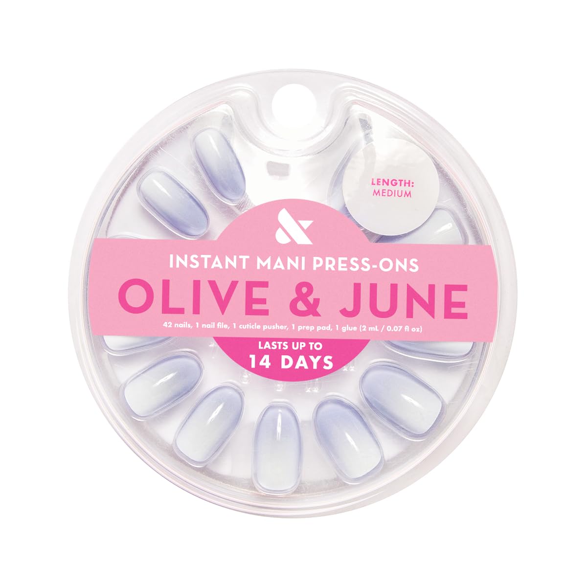 Olive & June Instant Mani Press On Nails (Glue) | 42 Fake Nails, 21 Sizes | Non-Toxic, Long-Lasting | Recycled Materials | Realistic Look