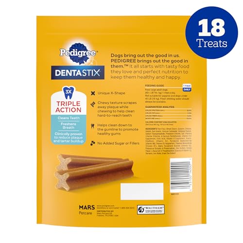 Pedigree Dentastix Large Breed Dog Treats, Fresh Flavor, 1.87 lb. Bag (36 Treats)