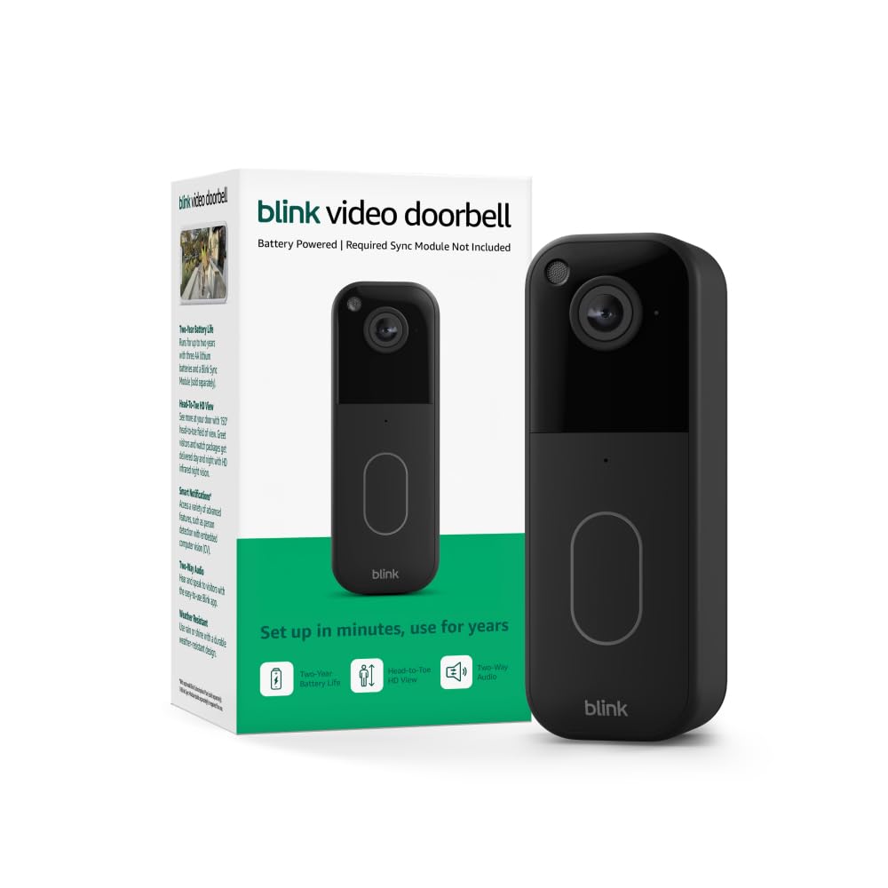 Blink Video Doorbell (newest model) – Head-to-toe HD view, two-year battery life, and simple setup. Sync Module Core included – System (Black)