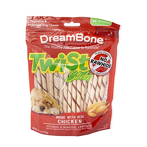 DreamBone Twist Sticks, Made With Real Chicken, Rawhide-Free Chews for Dogs, 50 Count