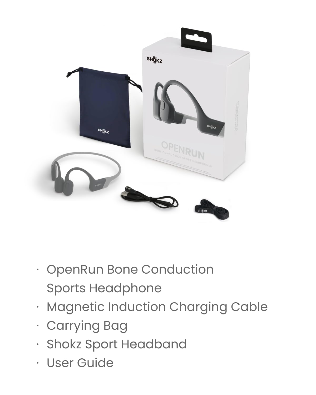 SHOKZ OpenRun Bone Conduction Headphones,Open-Ear Bluetooth Wireless Sport Headphones for Running & Workout,Sweat Resistant, Long 8H Playtime,Mic,Hair Band-Standard-Black