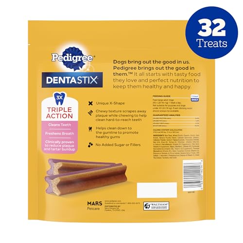 Pedigree Dentastix Large Breed Dog Treats, Fresh Flavor, 1.87 lb. Bag (36 Treats)