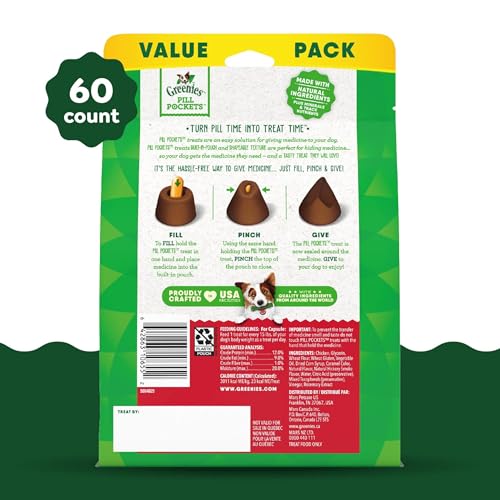 Greenies Pill Pockets for Dogs Large Size, Soft Dog Treats, with Real Peanut Butter, 15.8 oz. Pouch (60 Treats)