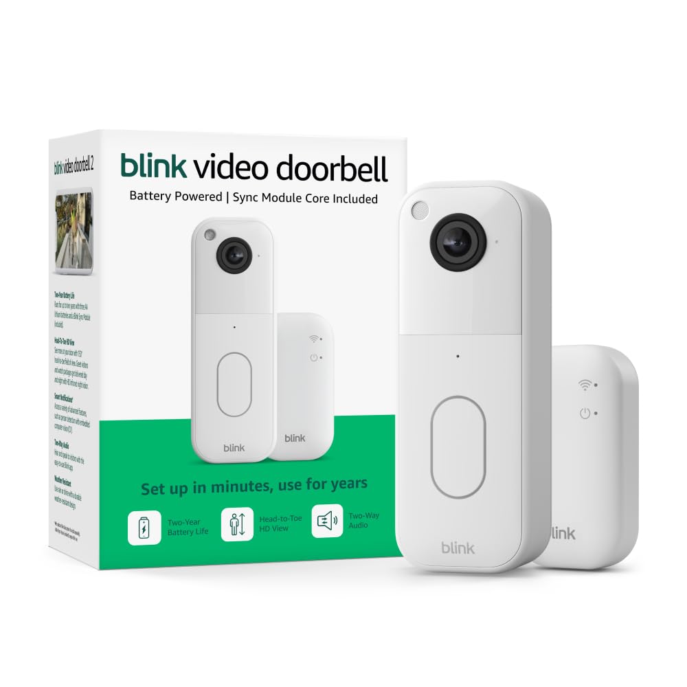 Blink Video Doorbell (newest model) – Head-to-toe HD view, two-year battery life, and simple setup. Sync Module Core included – System (Black)
