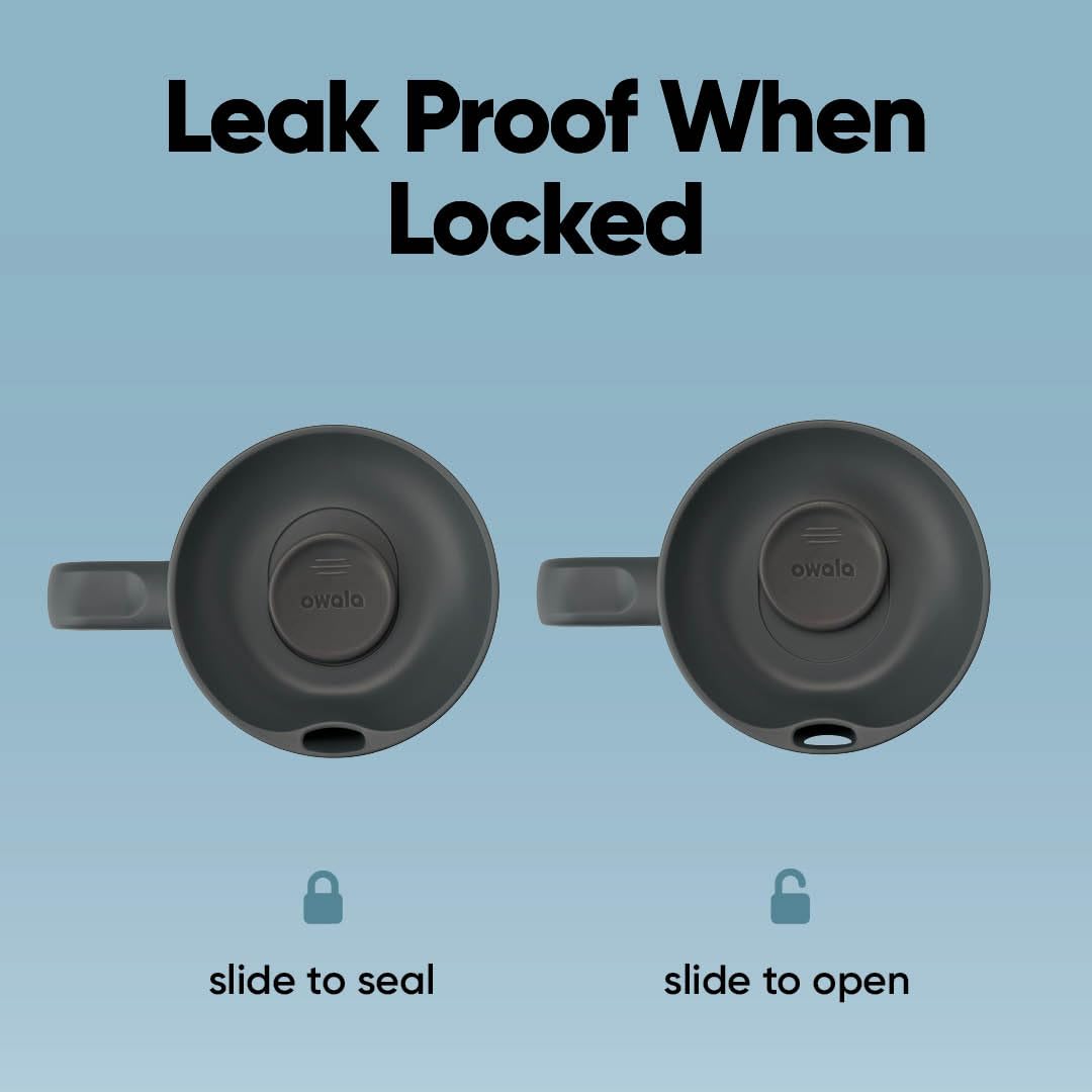 Owala SmoothSip Slider Insulated Stainless Steel Coffee Tumbler, Reusable Iced Coffee Cup, Hot Coffee Travel Mug, BPA Free 12 oz, Grey/Green (Sour Apple)