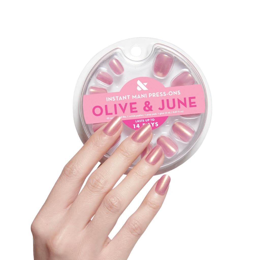 Olive & June Instant Mani Press On Nails (Glue) | 42 Fake Nails, 21 Sizes | Non-Toxic, Long-Lasting | Recycled Materials | Realistic Look