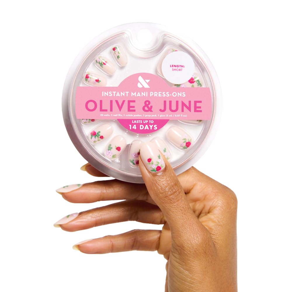 Olive & June Instant Mani Press On Nails (Glue) | 42 Fake Nails, 21 Sizes | Non-Toxic, Long-Lasting | Recycled Materials | Realistic Look