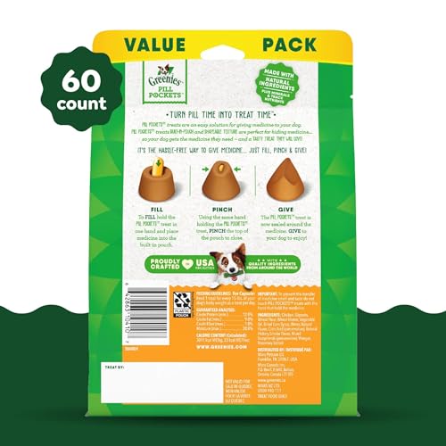 Greenies Pill Pockets for Dogs Large Size, Soft Dog Treats, with Real Peanut Butter, 15.8 oz. Pouch (60 Treats)