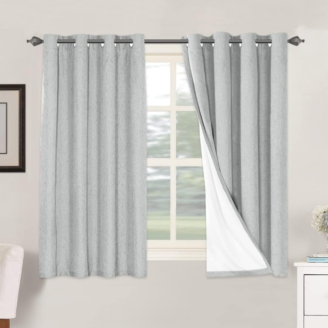 H.VERSAILTEXLinen-Polyester Curtains 100%Blackout Curtains for Bedroom 96"Long Full Light Blocking Nature Linen-Polyester Blended Window Curtains for LivingRoomNickel Grommet(2Panels,HeatheredNatural)
