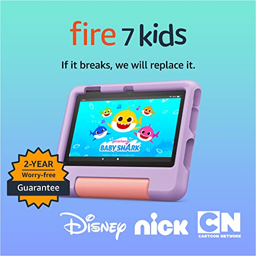 Amazon Fire 7 Kids tablet (newest model) ages 3-7. Top-selling 7" kids tablet on Amazon. Includes 6 months of ad-free and exclusive content, easy parental controls, 10-hr battery, 16 GB, Purple