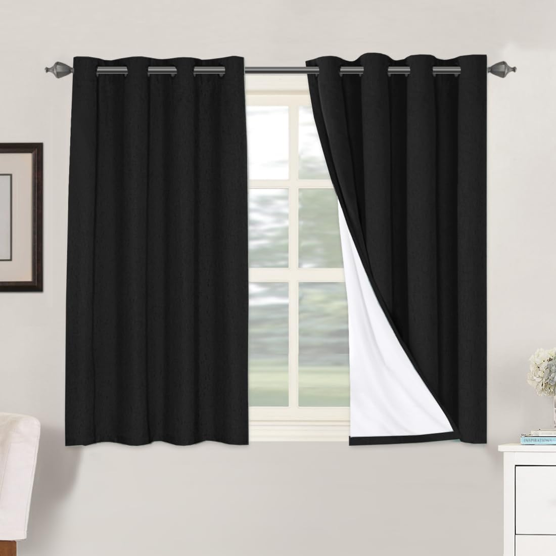 H.VERSAILTEXLinen-Polyester Curtains 100%Blackout Curtains for Bedroom 96"Long Full Light Blocking Nature Linen-Polyester Blended Window Curtains for LivingRoomNickel Grommet(2Panels,HeatheredNatural)