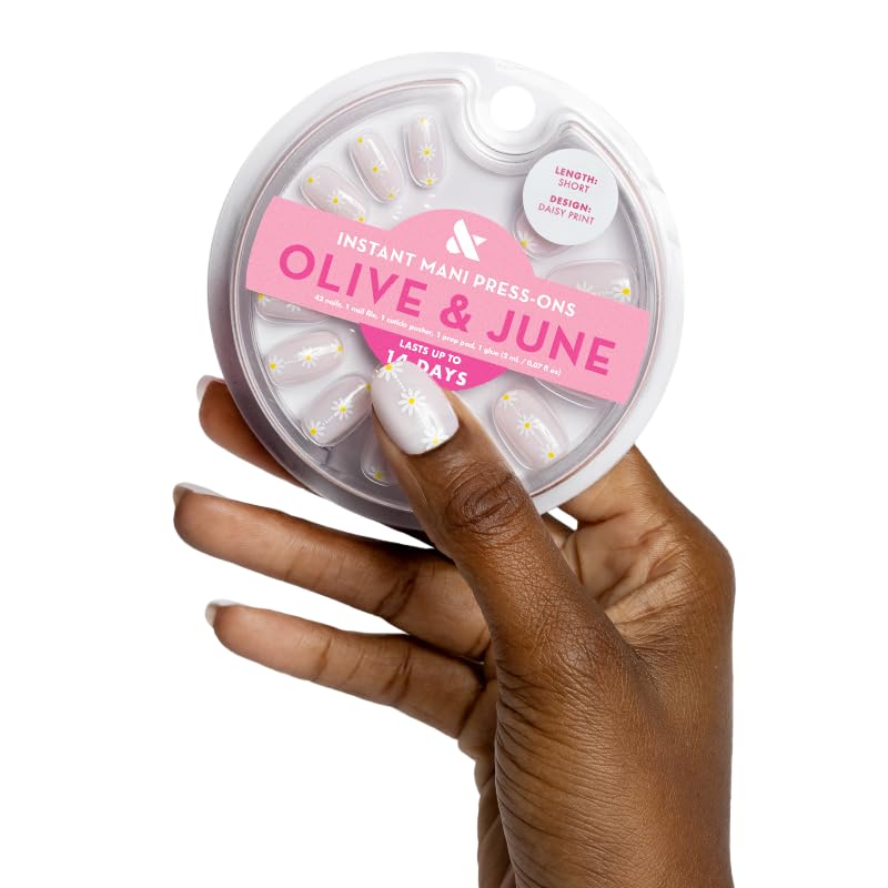 Olive & June Instant Mani Press On Nails (Glue) | 42 Fake Nails, 21 Sizes | Non-Toxic, Long-Lasting | Recycled Materials | Realistic Look