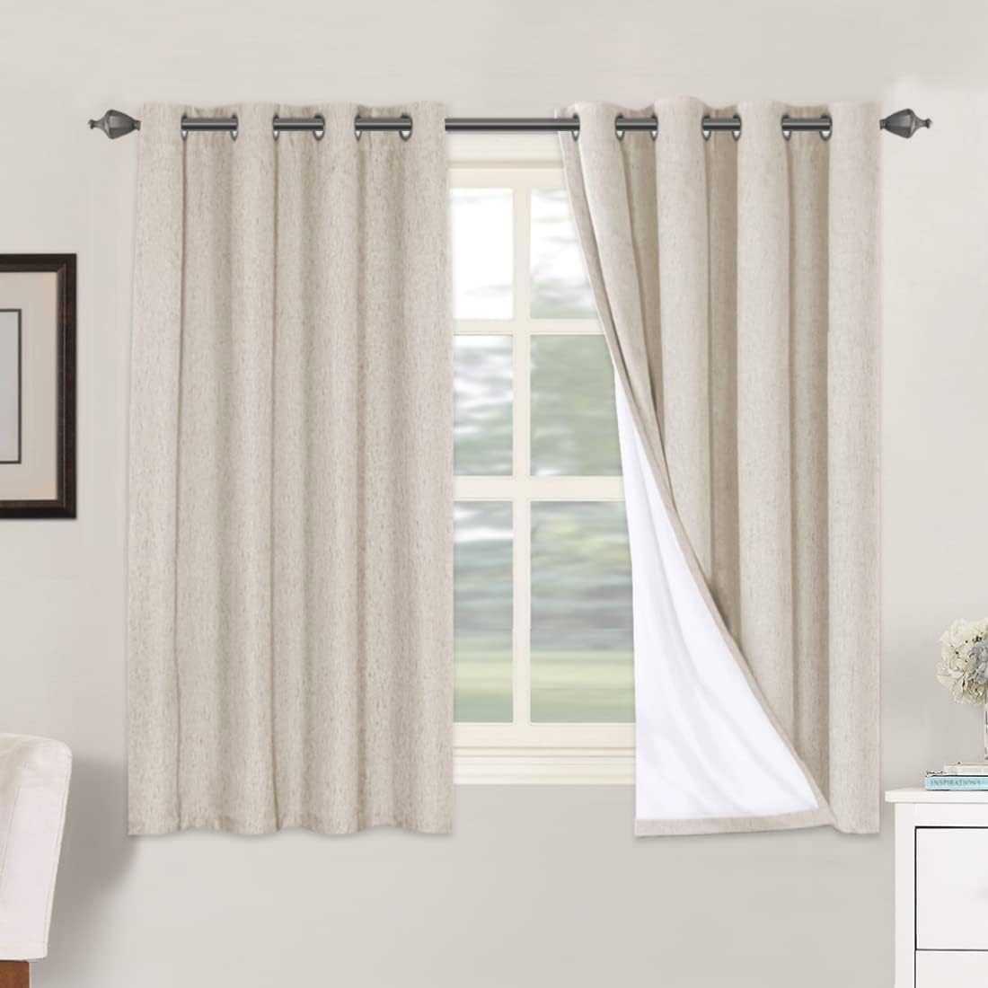 H.VERSAILTEXLinen-Polyester Curtains 100%Blackout Curtains for Bedroom 96"Long Full Light Blocking Nature Linen-Polyester Blended Window Curtains for LivingRoomNickel Grommet(2Panels,HeatheredNatural)