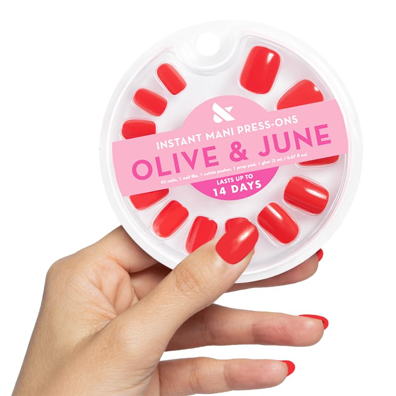 Olive & June Instant Mani Press On Nails (Glue) | 42 Fake Nails, 21 Sizes | Non-Toxic, Long-Lasting | Recycled Materials | Realistic Look