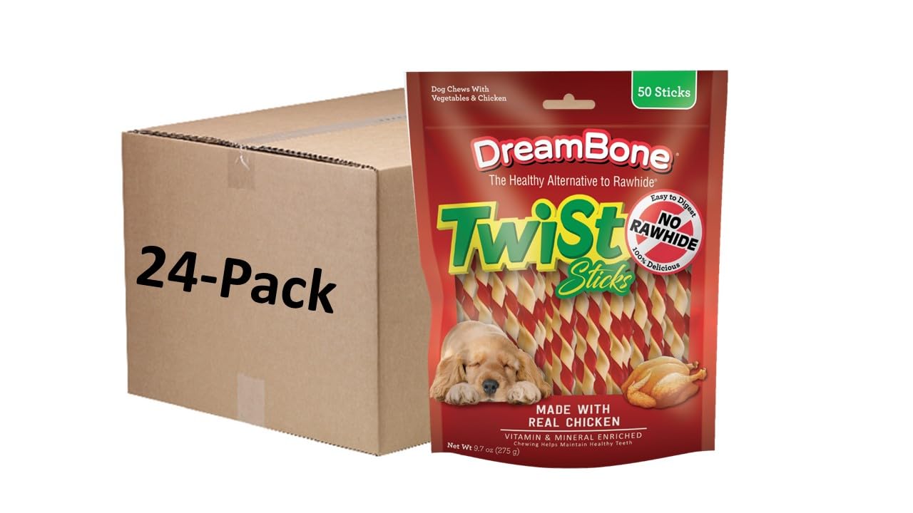 DreamBone Twist Sticks, Made With Real Chicken, Rawhide-Free Chews for Dogs, 50 Count