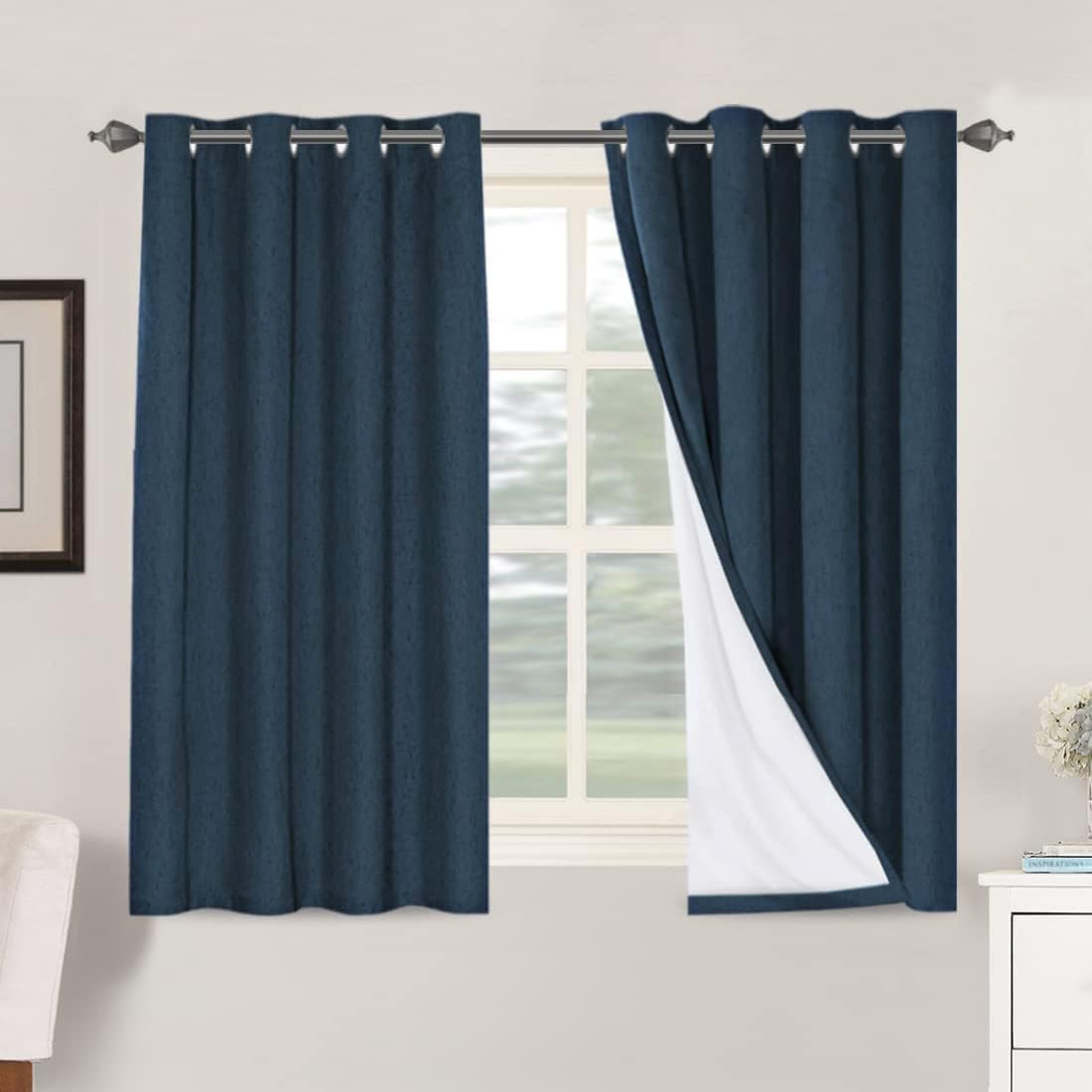 H.VERSAILTEXLinen-Polyester Curtains 100%Blackout Curtains for Bedroom 96"Long Full Light Blocking Nature Linen-Polyester Blended Window Curtains for LivingRoomNickel Grommet(2Panels,HeatheredNatural)