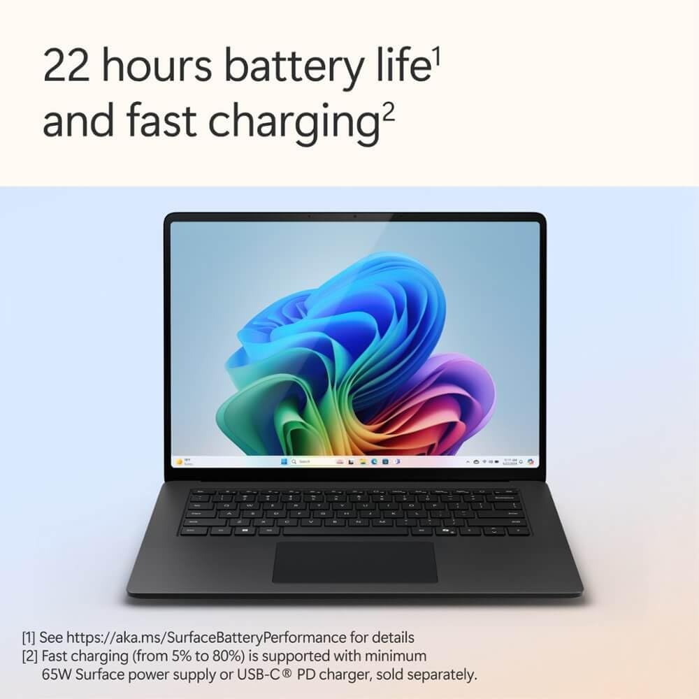 Microsoft Surface Laptop (2024), Windows 11 Copilot+ PC, 15" Touchscreen Display, Snapdragon X Elite (12 core), 32GB RAM, 1TB SSD Storage, Black