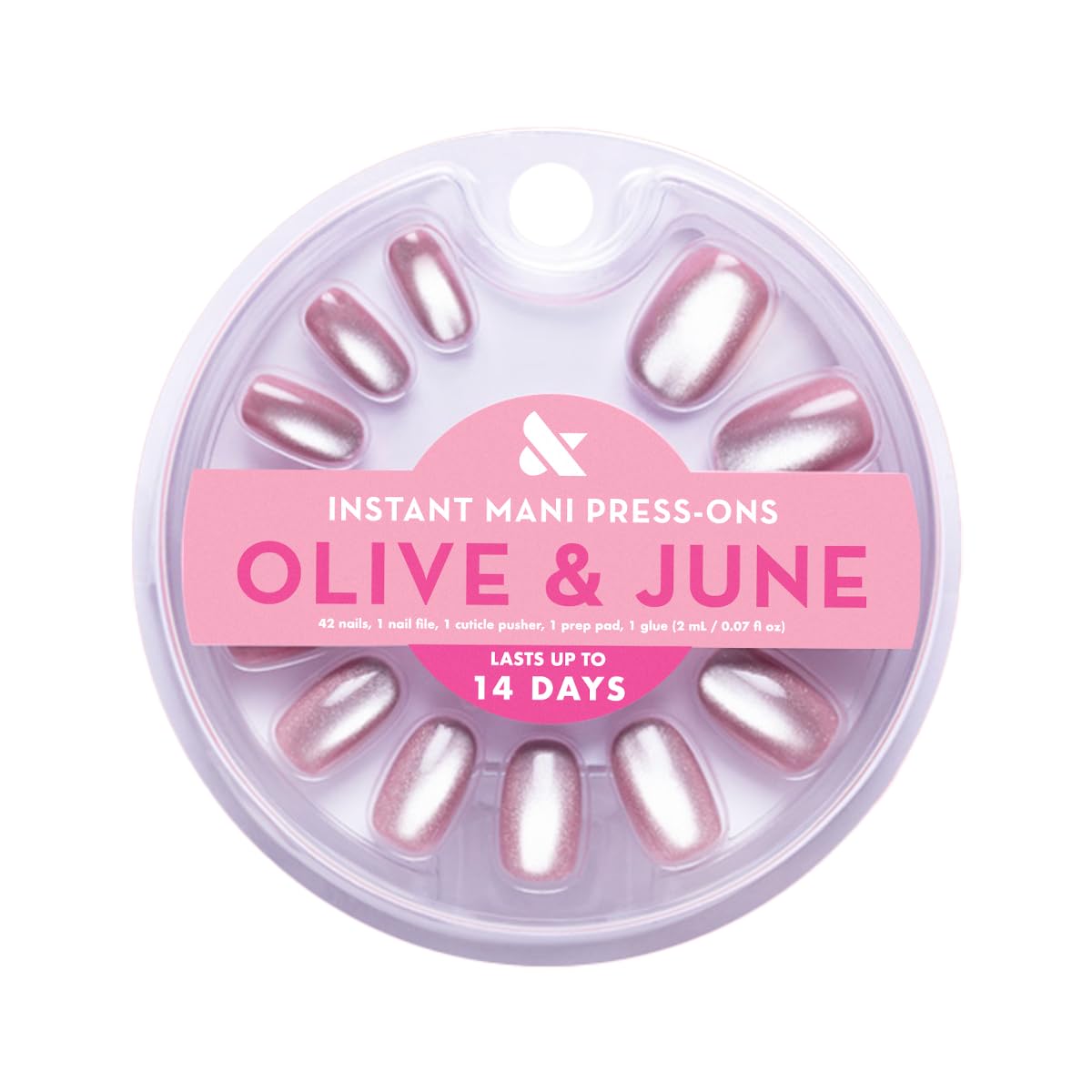 Olive & June Instant Mani Press On Nails (Glue) | 42 Fake Nails, 21 Sizes | Non-Toxic, Long-Lasting | Recycled Materials | Realistic Look