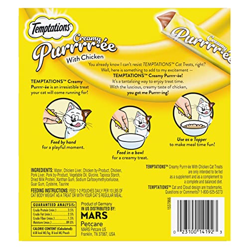 Temptations Creamy Puree Variety Pack of Squeezable Cat Treats, 0.42 oz. Tubes, 24 Count