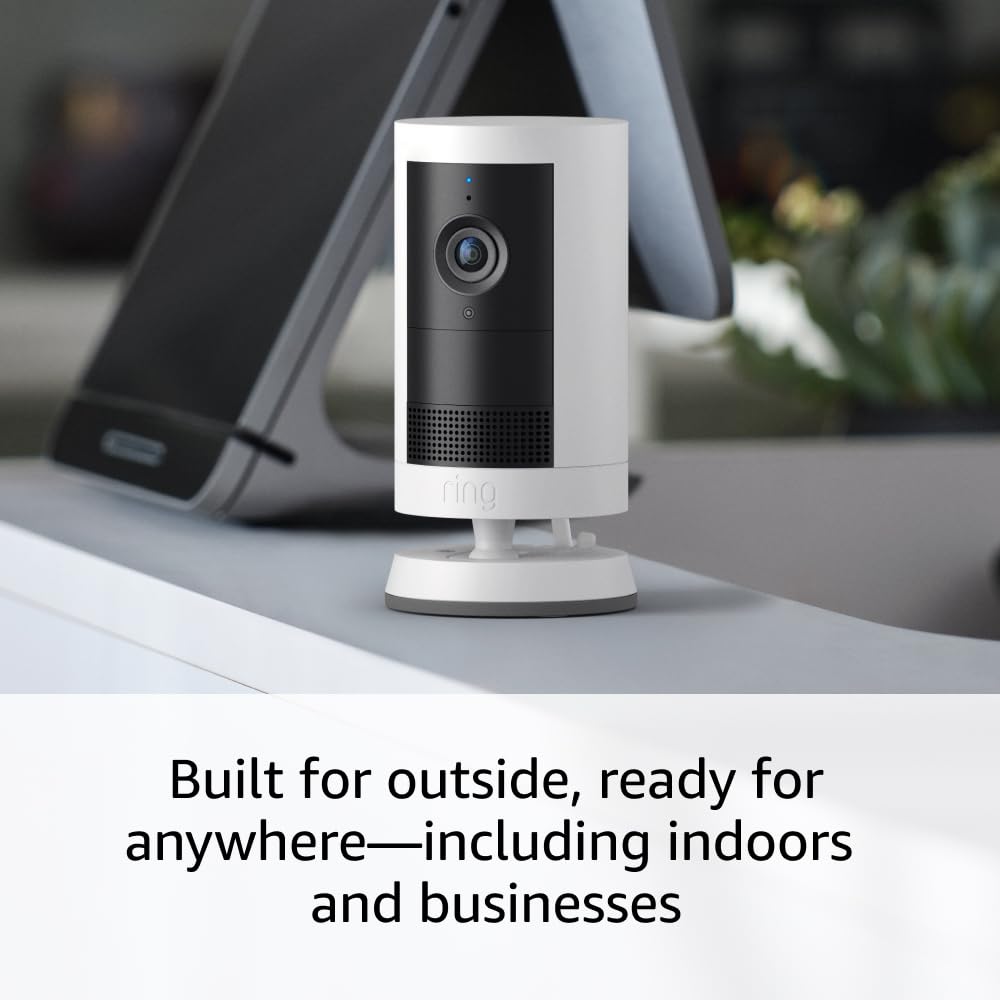 Introducing Ring Outdoor Cam Plus, Battery — Wide-Angle 2K Video with Ring Vision, Low-Light Sight for full-color night vision, Mount-Anywhere Versatility, White