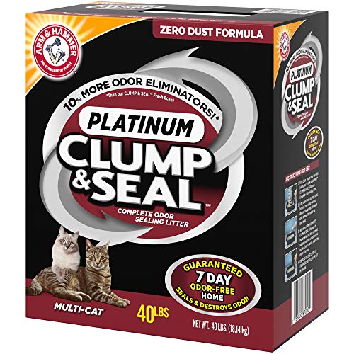 ARM & HAMMER Clump & Seal Platinum Cat Litter, Multi-Cat, 14-Day Odor Control, Rock-Hard Clumps, 37 lbs – Powerful Odor Eliminator with Baking Soda
