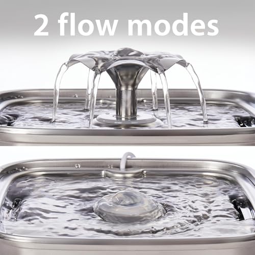 Veken Innovation Award Winner Stainless Steel Cat Water Fountain, 95oz/2.8L Automatic Pet Fountain Dog Water Dispenser with Replacement Filters & Silicone Mat, Gifts for Christmas, Cats, Dogs (Silver)