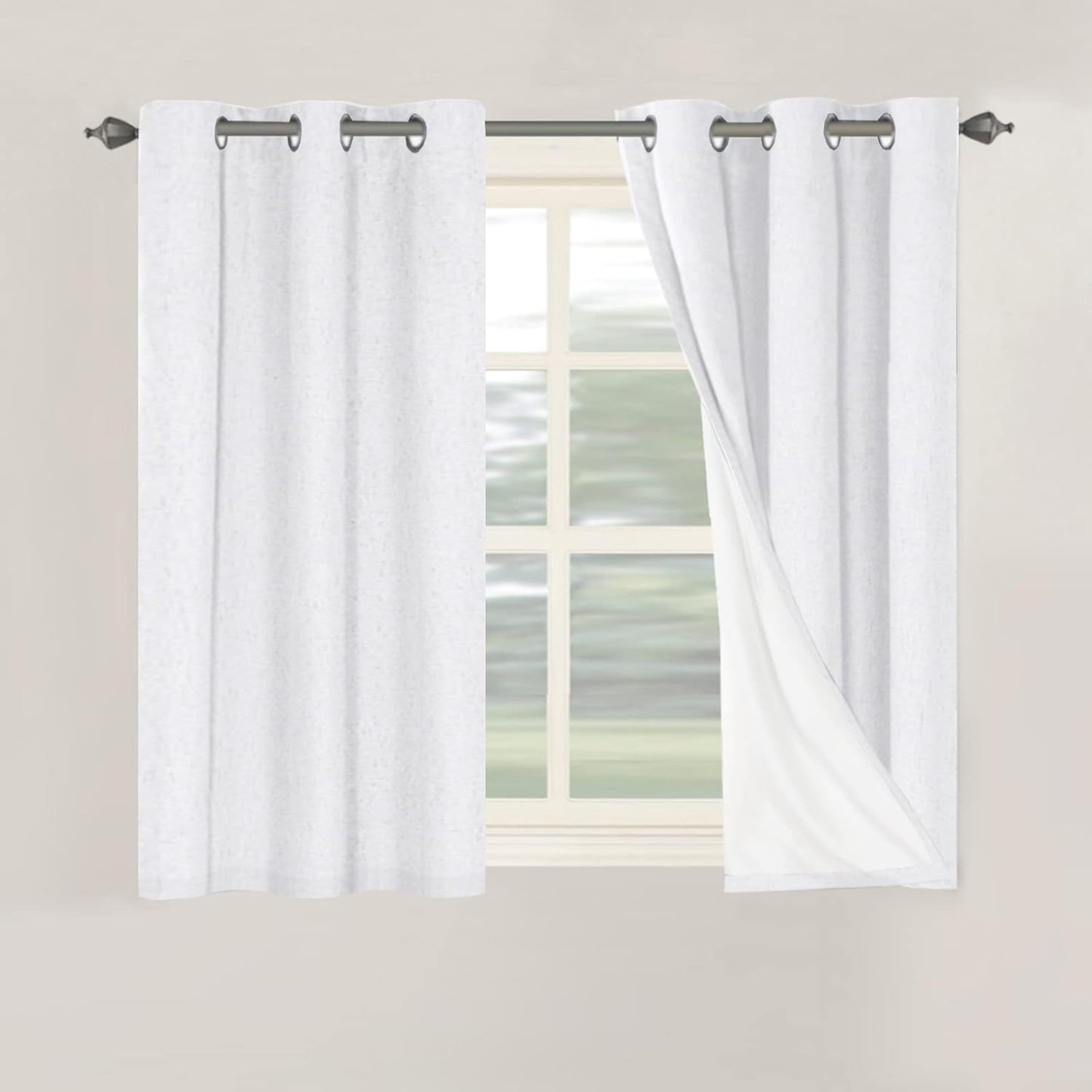 H.VERSAILTEXLinen-Polyester Curtains 100%Blackout Curtains for Bedroom 96"Long Full Light Blocking Nature Linen-Polyester Blended Window Curtains for LivingRoomNickel Grommet(2Panels,HeatheredNatural)