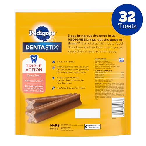 Pedigree Dentastix Large Breed Dog Treats, Fresh Flavor, 1.87 lb. Bag (36 Treats)