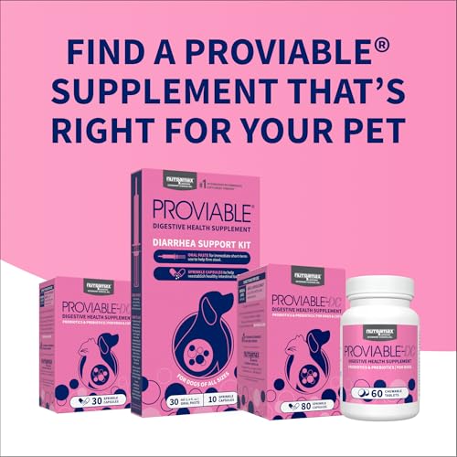 Nutramax Proviable Probiotics for Dogs and Cats, Daily Digestive Health Supplement with Multiple Strains of Bacteria, Cat and Dog Probiotics Plus Prebiotics, 30 Capsules