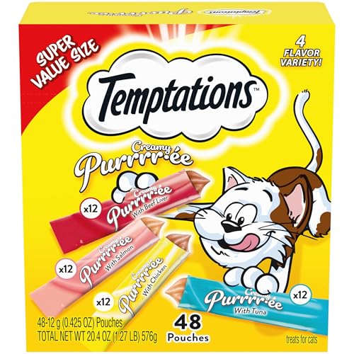 Temptations Creamy Puree Variety Pack of Squeezable Cat Treats, 0.42 oz. Tubes, 24 Count