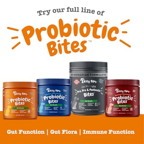 Zesty Paws Probiotics for Dogs - Digestive Enzymes for Gut Flora, Digestive Health, Diarrhea & Bowel Support - Clinically Studied DE111 - Dog Supplement Soft Chew for Pet Immune System - Pumpkin